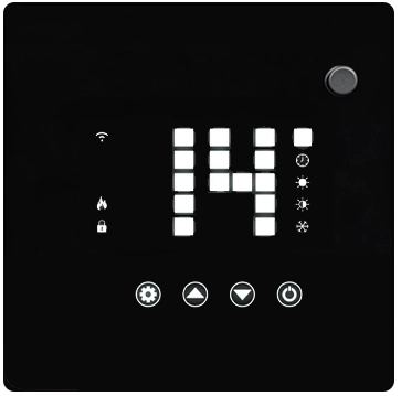 Close-up of the games room electric heater touch control panel